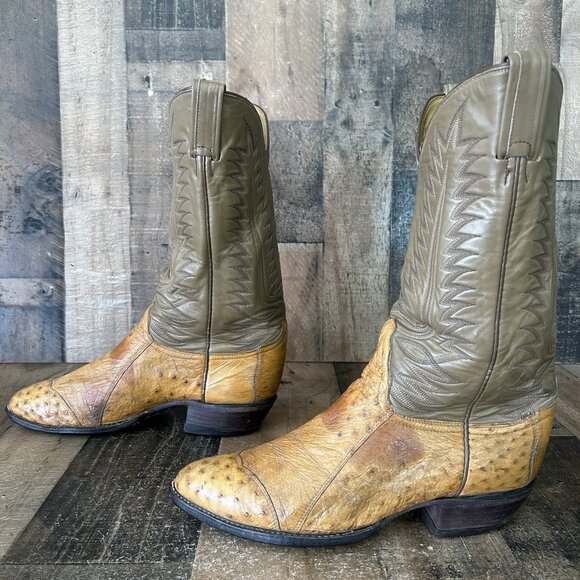 Tony Lama Vintage Pieced Ostrich Gold Label Western Cowboy Boots Mens 10 D - Picture 12 of 12